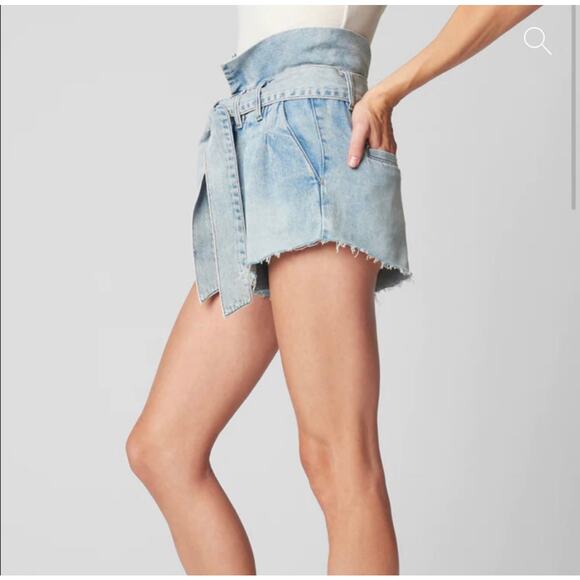 Blank NYC Caribbean Blue Shorts Front Tie Paperbag Jean Shorts Cut Off 30" - Picture 3 of 9